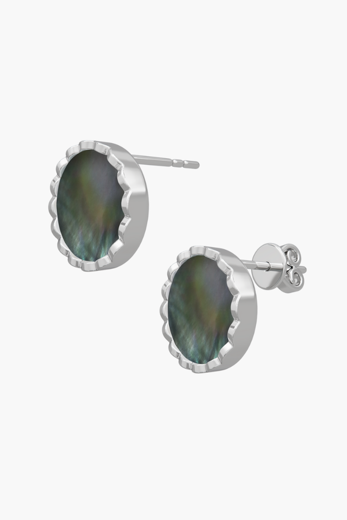 RISEA - Earrings - Black Pearl Elements - Sterling Silver White Gold Plated