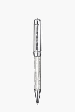 BLU-1997 - Ballpoint Pen - Checked - Northern Australia White Pearl - White Gold Plated