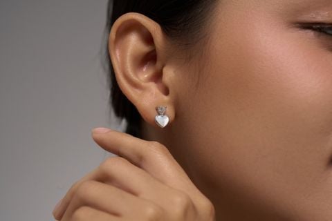 Heartbeat - Bông Tai - Ngọc Trai Trắng - Bạc Ý Mạ Vàng Trắng