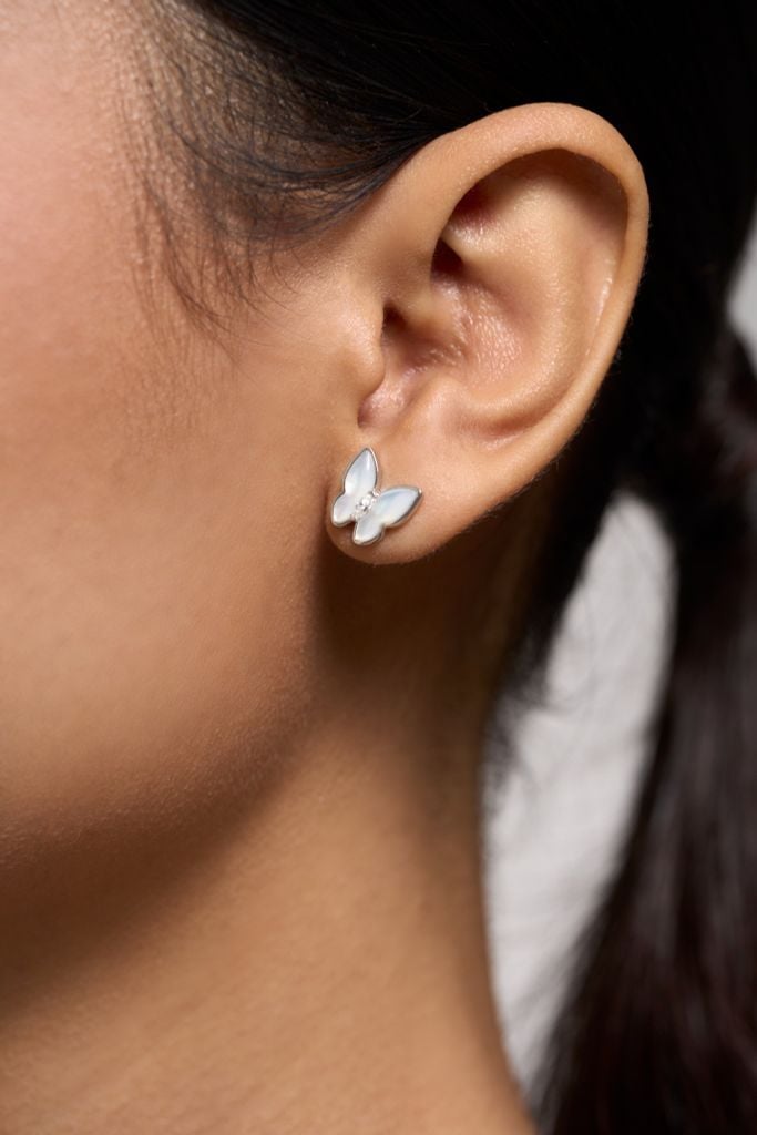 Springwing - Earrings - White Mother-of-Pearl - Sterling Silver White Gold Plated