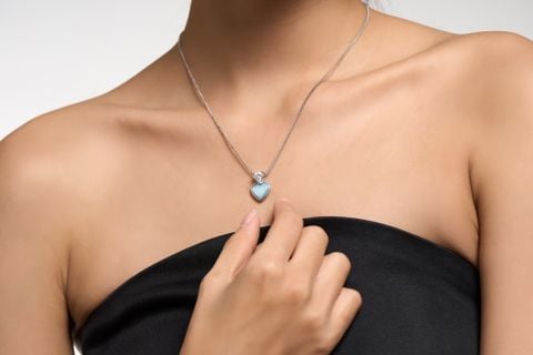 Heartbeat - Mặt Dây - Ngọc Trai Xanh Alice - Bạc Ý Mạ Vàng Trắng