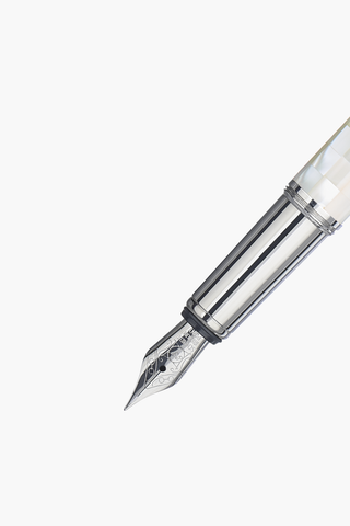 Gemprise - Bút Máy Trochus Trắng - Caro - Mạ Vàng Trắng