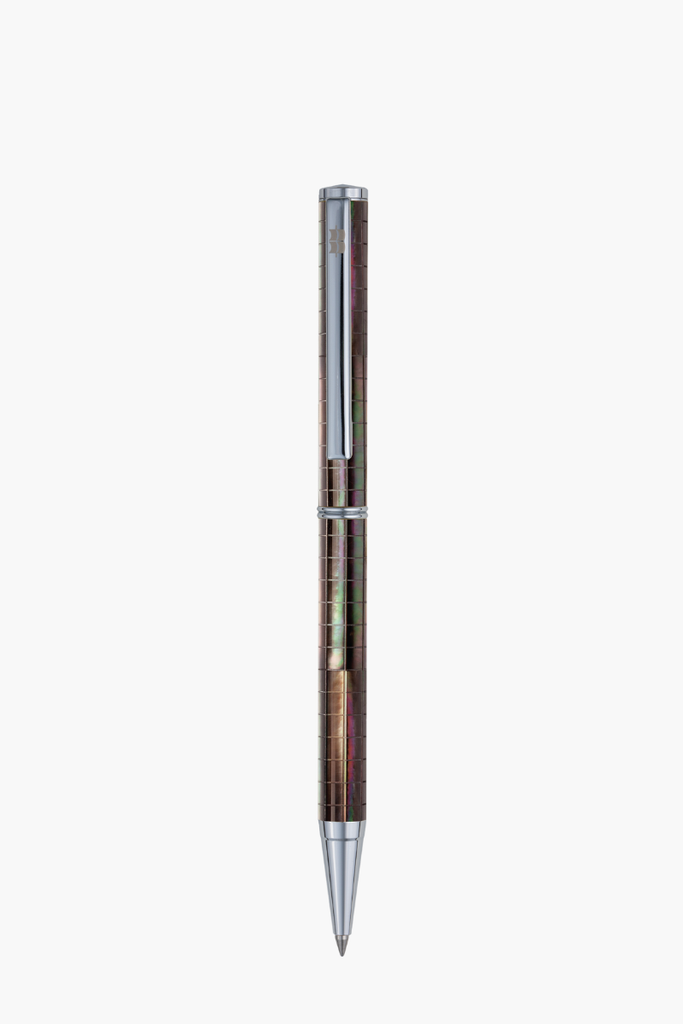 Inspired -  Bút Ký Ngọc Trai Đen Tahiti - Sọc Caro - Mạ Chrome