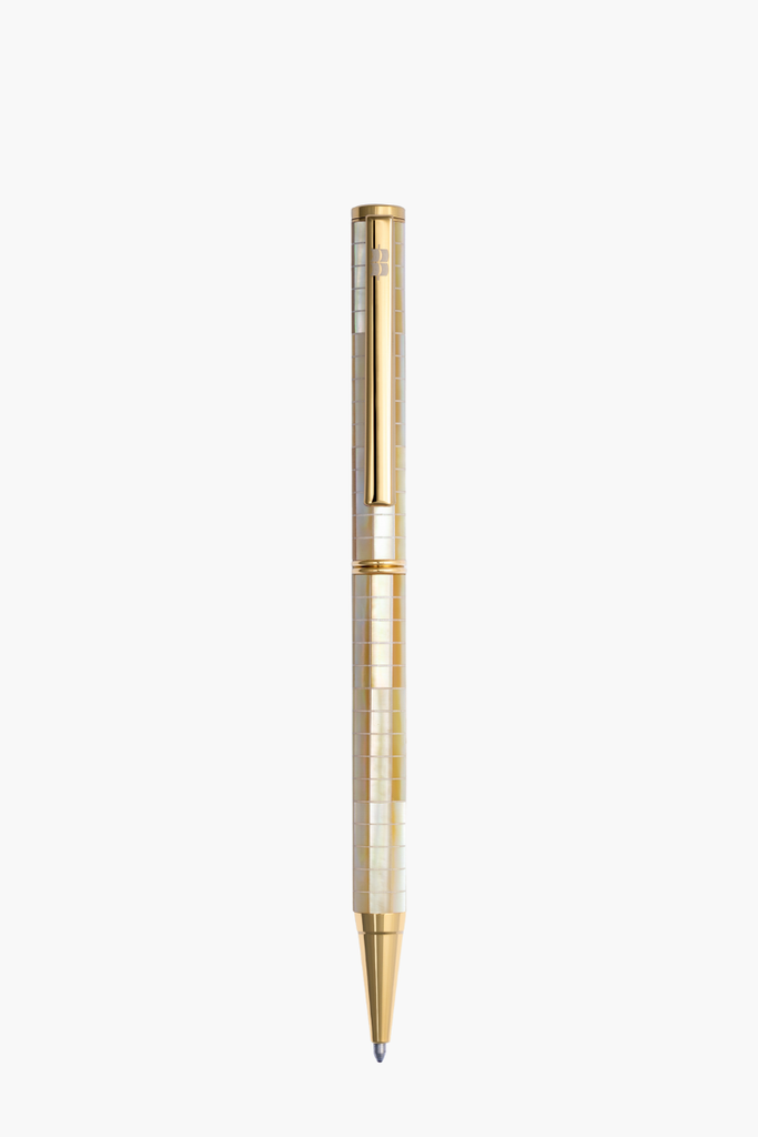 Inspired - Bút Ký Ngọc Trai Vàng Bắc Úc - Sọc Caro - Mạ Titanium Gold