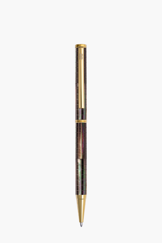 Inspired - Bút Ký Ngọc Trai Đen Tahiti - Sọc Caro - Mạ Titanium Gold