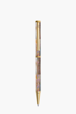 Inspired - Bút Ký Ngọc Trai Nâu Mississippi - Sọc Caro - Mạ Titanium Gold