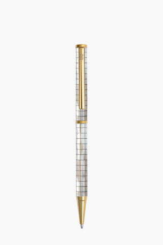 Inspired - Bút Ký Ngọc Trai Trắng Bắc Úc - Sọc Caro Đen - Mạ Titanium Gold
