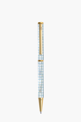Inspired - Bút Ký Ngọc Trai Trắng Bắc Úc - Sọc Caro Xanh - Mạ Titanium Gold