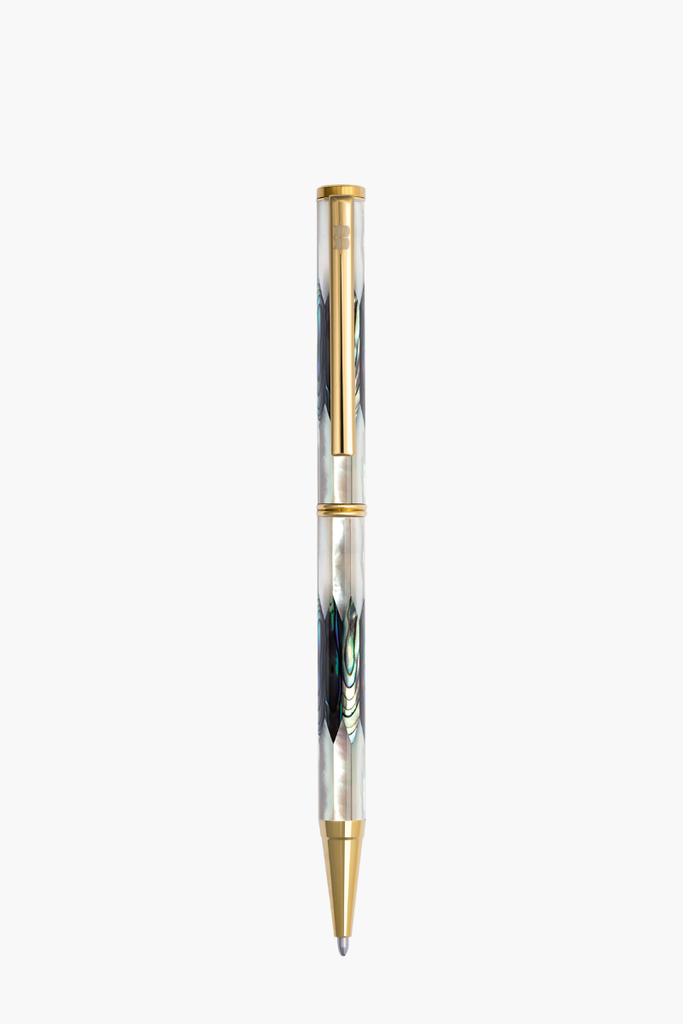 Inspired - Bút Ký Ngọc Trai Trắng Bắc Úc - Bào Ngư New Zealand - Mạ Titanium Gold