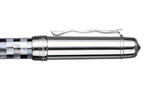 BLU-1997 - Rollerball Pen - Checked - Tahiti Black Pearl & Northern Australia White Pearl -White Gold Plated