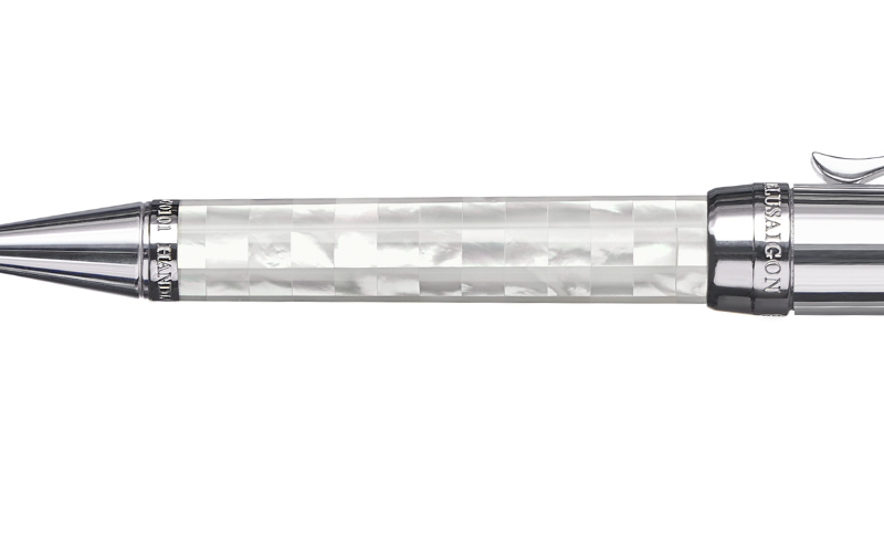 BLU-1997 - Ballpoint Pen - Checked - Northern Australia White Pearl - White Gold Plated