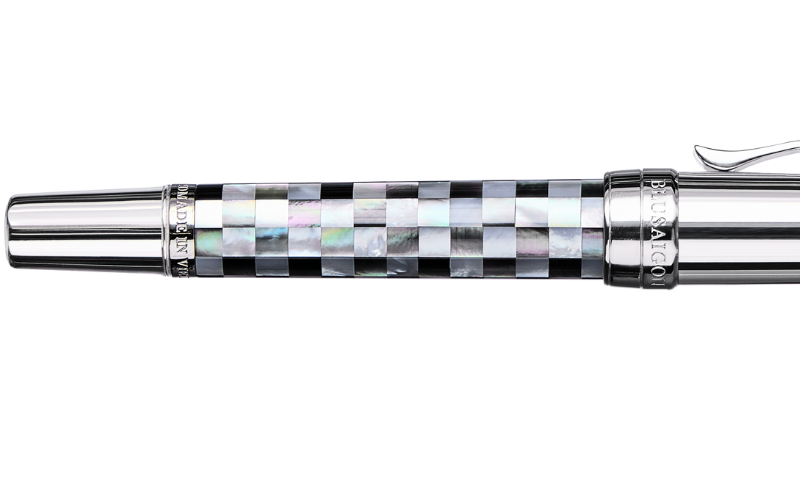 BLU-1997 - Rollerball Pen - Checked - Tahiti Black Pearl & Northern Australia White Pearl -White Gold Plated