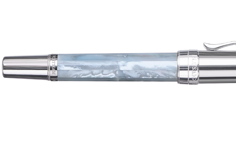 BLU-1997 - Rollerball Pen - Northern Australia Blue Pearl - White Gold Plated (Alice Blue)