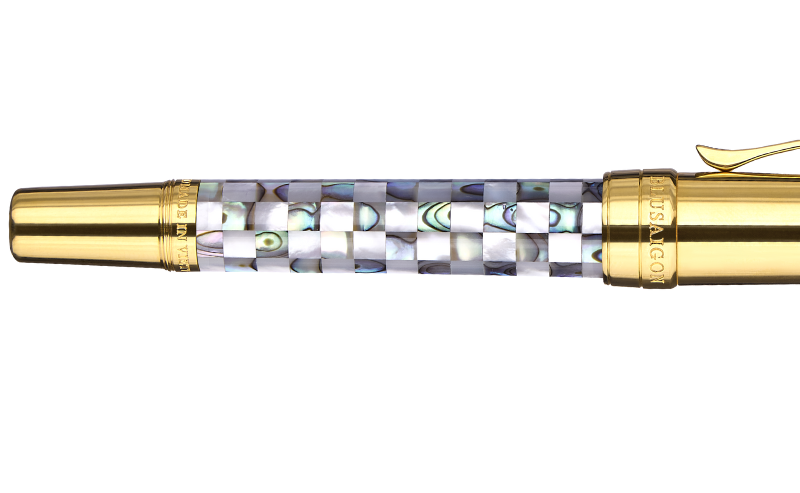 BLU-1997 - Fountain Pen - Checked - New Zealand Abalone & Northern Australia White Pearl - Gold Plated