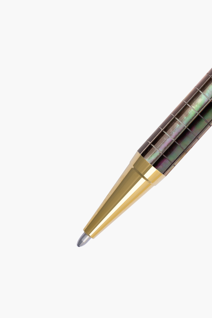 Inspired - Bút Ký Ngọc Trai Đen Tahiti - Sọc Caro - Mạ Titanium Gold