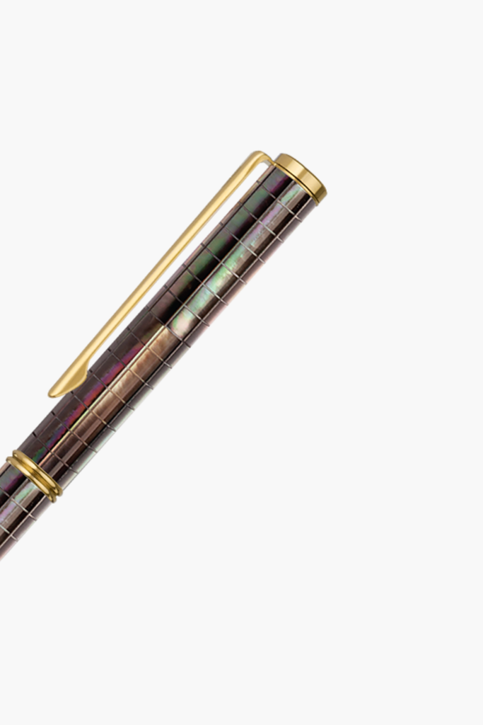 Inspired - Bút Ký Ngọc Trai Đen Tahiti - Sọc Caro - Mạ Titanium Gold