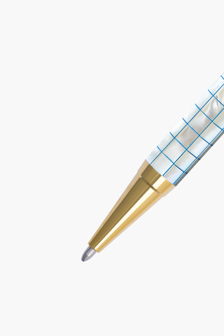 Inspired - Bút Ký Ngọc Trai Trắng Bắc Úc - Sọc Caro Xanh - Mạ Titanium Gold