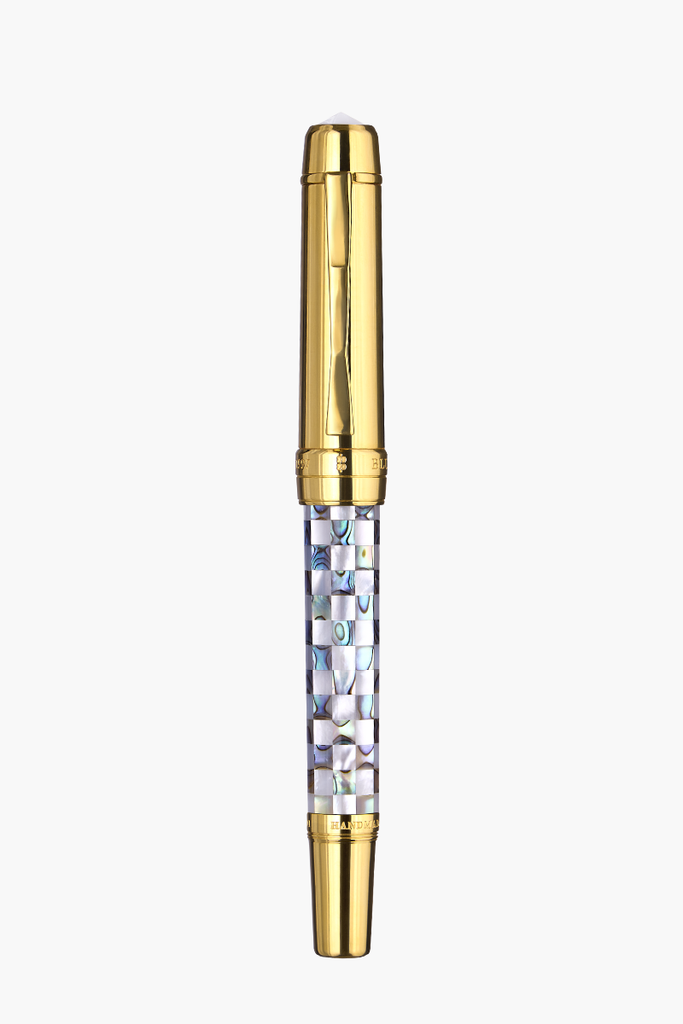 BLU-1997 - Fountain Pen - Checked - New Zealand Abalone & Northern Australia White Pearl - Gold Plated