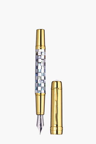 BLU-1997 - Fountain Pen - Checked - New Zealand Abalone & Northern Australia White Pearl - Gold Plated