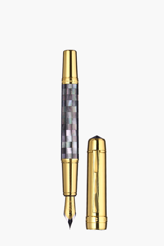 BLU-1997 - Fountain Pen - Checked -Tahiti Black Pearl - Gold Plated