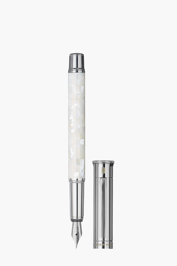 Gemprise - Fountain Pen - Checked - White Trochus - White Gold Plated
