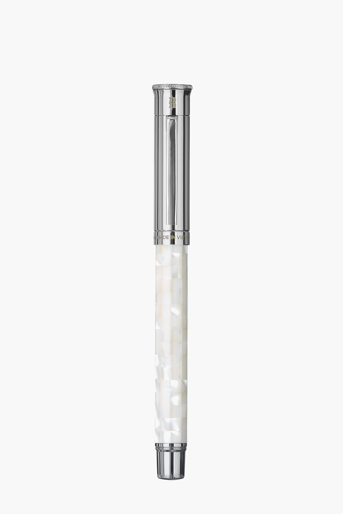 Gemprise - Fountain Pen - Checked - White Trochus - White Gold Plated