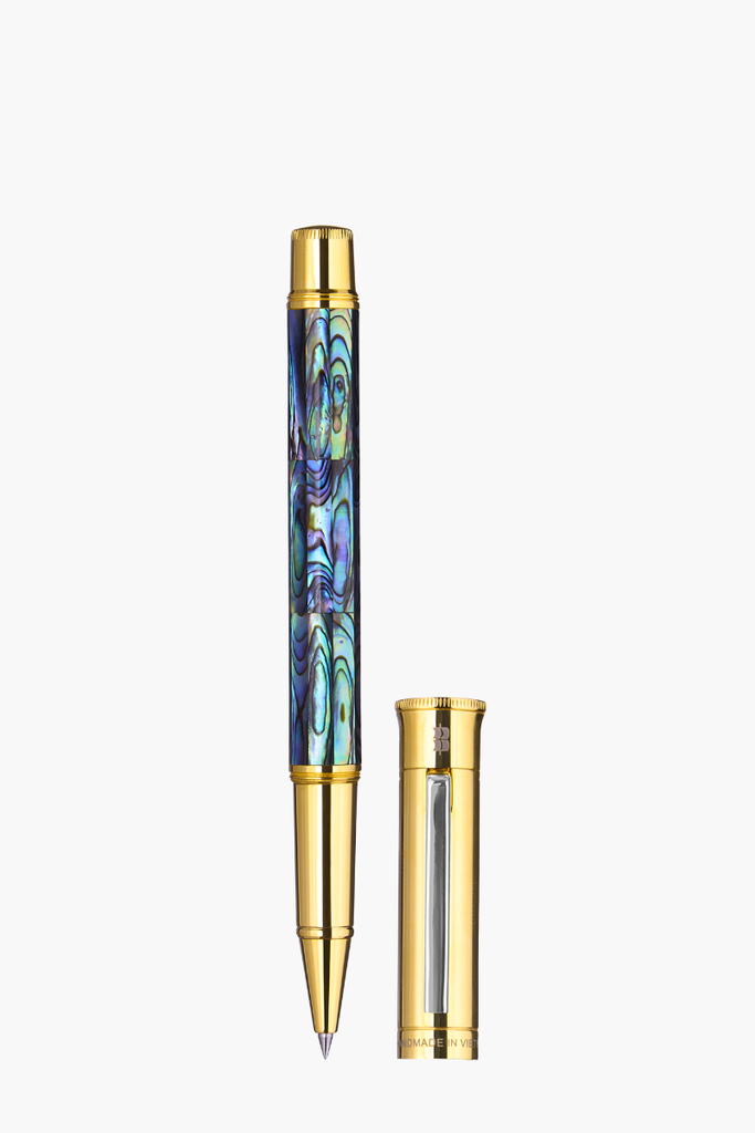 Gemprise - Rollerball Pen - New Zealand Abalone - Gold Plated With White Clip