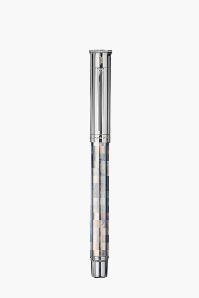 Gemprise - Rollerball Pen - Checked - Tahiti Black Pearl - White Gold Plated