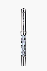 BLU-1997 - Rollerball Pen - Checked - Tahiti Black Pearl & Northern Australia White Pearl -White Gold Plated
