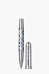 BLU-1997 - Rollerball Pen - Checked - Tahiti Black Pearl & Northern Australia White Pearl -White Gold Plated