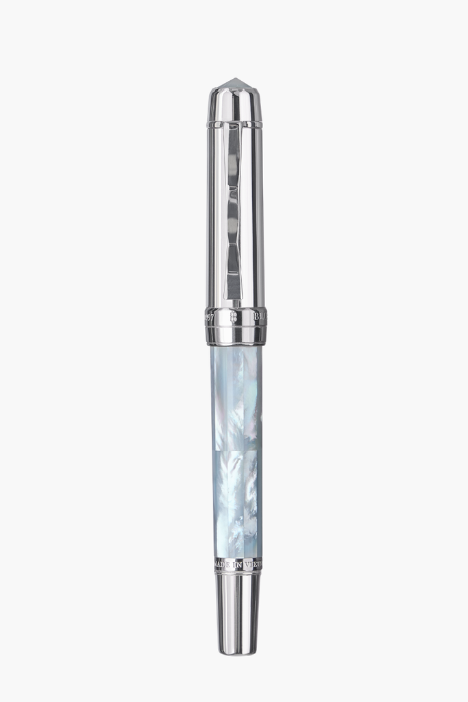 BLU-1997 - Rollerball Pen - Northern Australia Blue Pearl - White Gold Plated (Alice Blue)