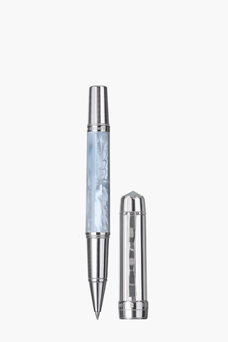 BLU-1997 - Rollerball Pen - Northern Australia Blue Pearl - White Gold Plated (Alice Blue)