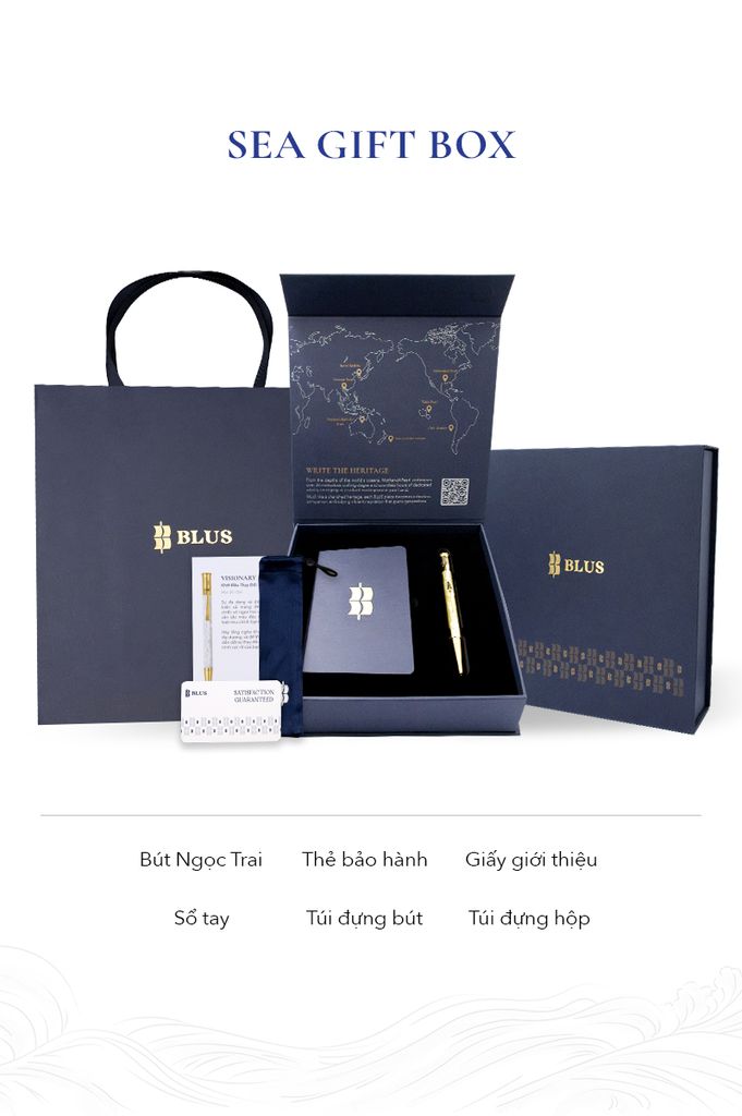 Inspired - Bút Ký Ngọc Trai Đen Tahiti - Sọc Caro - Mạ Titanium Gold