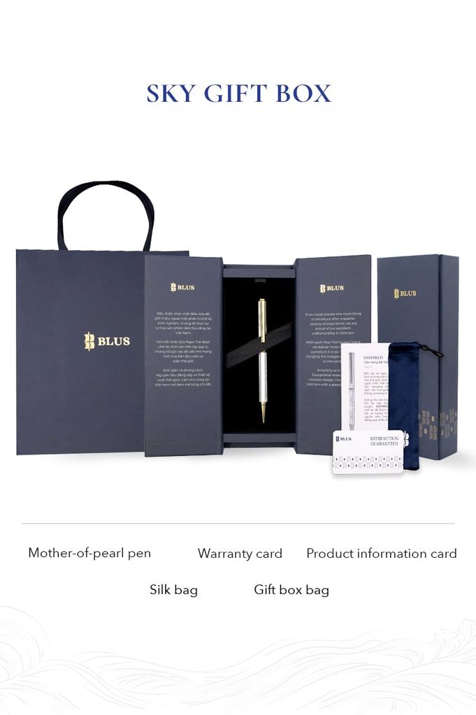 BLU-1997 - Rollerball Pen - Northern Australia Blue Pearl - White Gold Plated (Alice Blue)