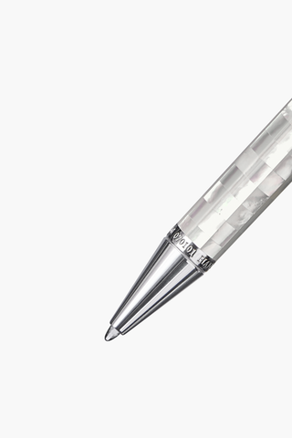 BLU-1997 - Ballpoint Pen - Checked - Northern Australia White Pearl - White Gold Plated