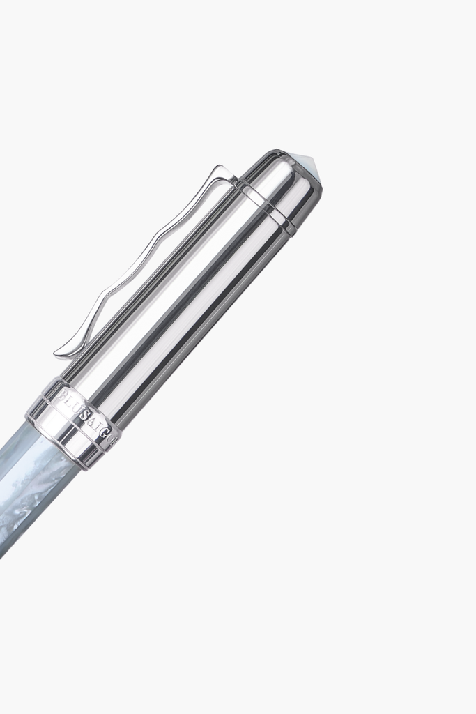 BLU-1997 - Rollerball Pen - Northern Australia Blue Pearl - White Gold Plated (Alice Blue)