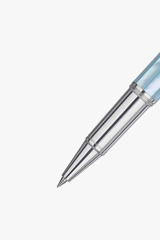 Gemprise - Rollerball Pen - Northern Australia Blue Pearl (Alice Blue) - White Gold Plated With Gold Clip