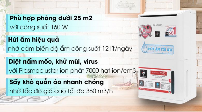 Máy hút ẩm có lọc không khí Sharp DW-D12A-W