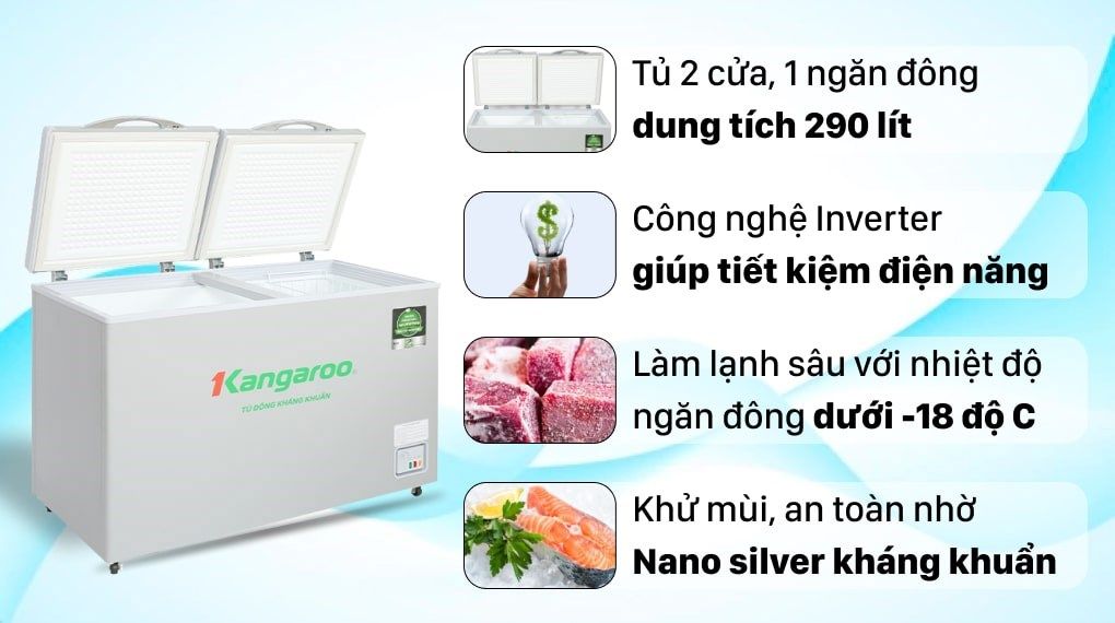 Tủ đông Kangaroo Inverter 290 lít KGFZ290IC1