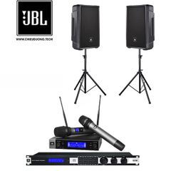 Bộ dàn Karaoke sp006574: 2 Loa JBL IRX112BT, Mixer JBL KX180A, Micro không dây JBL VM200, 2 Chân loa Soundking SB400