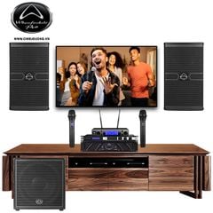 Bộ dàn Karaoke SP008172: 1 cặp Loa Wharfedale Pro ANGLO X10, Cục đẩy công suất Wharfedale Pro XR 1500, Mixer JBL KX180A, Micro không dây JBL VM300 và Loa Subwoofer Wharfedale Pro DELTA AX15B