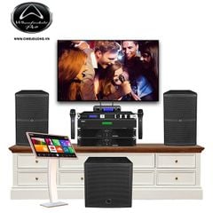 Dàn Karaoke SP008350: 1 Cặp Loa Wharfedale Pro WH-12 NEO, 2 Cục đẩy Wharfedale CPD 3600, Mixer JBL KX180A, Loa Sub Wharfedale Pro DELTA X15B, Micro không dây JBL VM300, Đầu karaoke VIETK KTV PLUS 4K 4TB, Màn hình Karaoke VIETK cảm ứng điện dung 22 inch