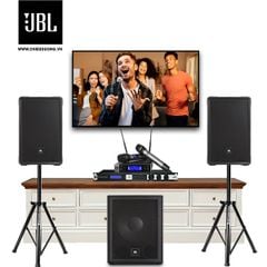 Bộ dàn Karaoke SP006575: 2 Loa JBL IRX112BT, Mixer JBL KX180A, Micro không dây JBL VM300, Loa Sub JBL IRX115s, 2 Chân loa Soundking SB400