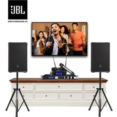 Bộ dàn Karaoke SP006574: 2 Loa JBL IRX112BT, Mixer JBL KX180A, Micro không dây JBL VM200, 2 Chân loa Soundking SB400