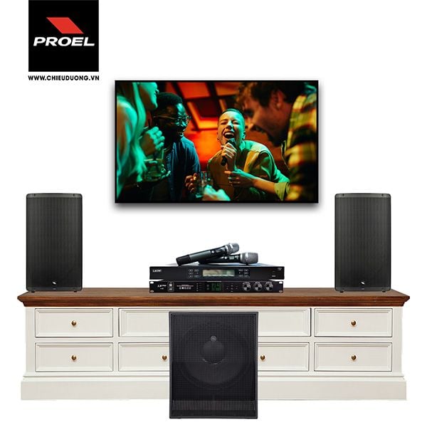 Bộ dàn Karaoke SP009284: 2 Loa PROEL DIVA12A, Loa Sub PROEL S12A, Vang số LSPRO K-600, Micro không dây LSPro L330 Plus