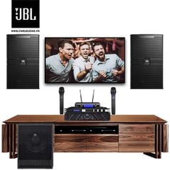 Bộ dàn Karaoke SP007883: Loa JBL KP4015G2 (1 cặp), Cục đẩy công suất Wharfedale Pro XR 3500, Mixer JBL KX180A, Micro không dây JBL VM300 và Loa Sub Proel S12A