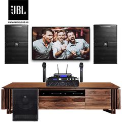 Bộ dàn Karaoke SP007885: Loa JBL KP4012G2 (1 cặp), Cục đẩy công suất Wharfedale Pro XR 2500, Mixer JBL KX180A, Micro không dây JBL VM300 và Loa Sub Proel S12A
