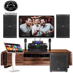 Bộ dàn Karaoke SP008180: Cặp loa Wharfedale Pro ANGLO X10, Cục đẩy Wharfedale Pro XR 1500, Mixer JBL KX180A, Micro không dây JBL VM300, Loa Sub Wharfedale Pro DELTA AX15B, Đầu karaoke VIETK KTV PLUS 4K 4TB, Màn hình Karaoke VIETK cảm ứng điện dung 22 inch