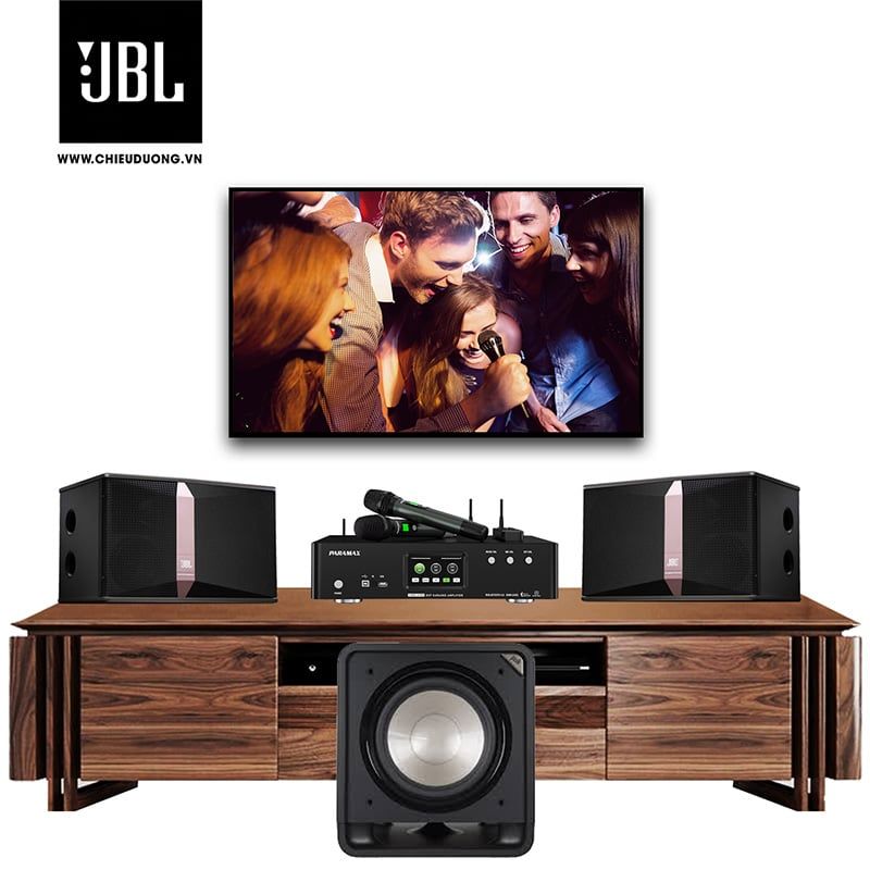 Dàn Karaoke SP009003: Loa JBL Ki512, Ampli tích hợp micro không dây Paramax Euro A700 và Loa Subwoofer Polk HTS12