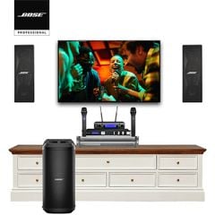Dàn Karaoke SP009265: 1 Cặp Loa Bose 402 series V, 1 Loa Bose SUB2 Bass Module, Cục đẩy công suất Bose PowerSpace P2600A, Bộ xử lý tín hiệu âm thanh Bose Controlspace CSP-428, Mixer JBL KX180A, Micro không dây JBL VM300